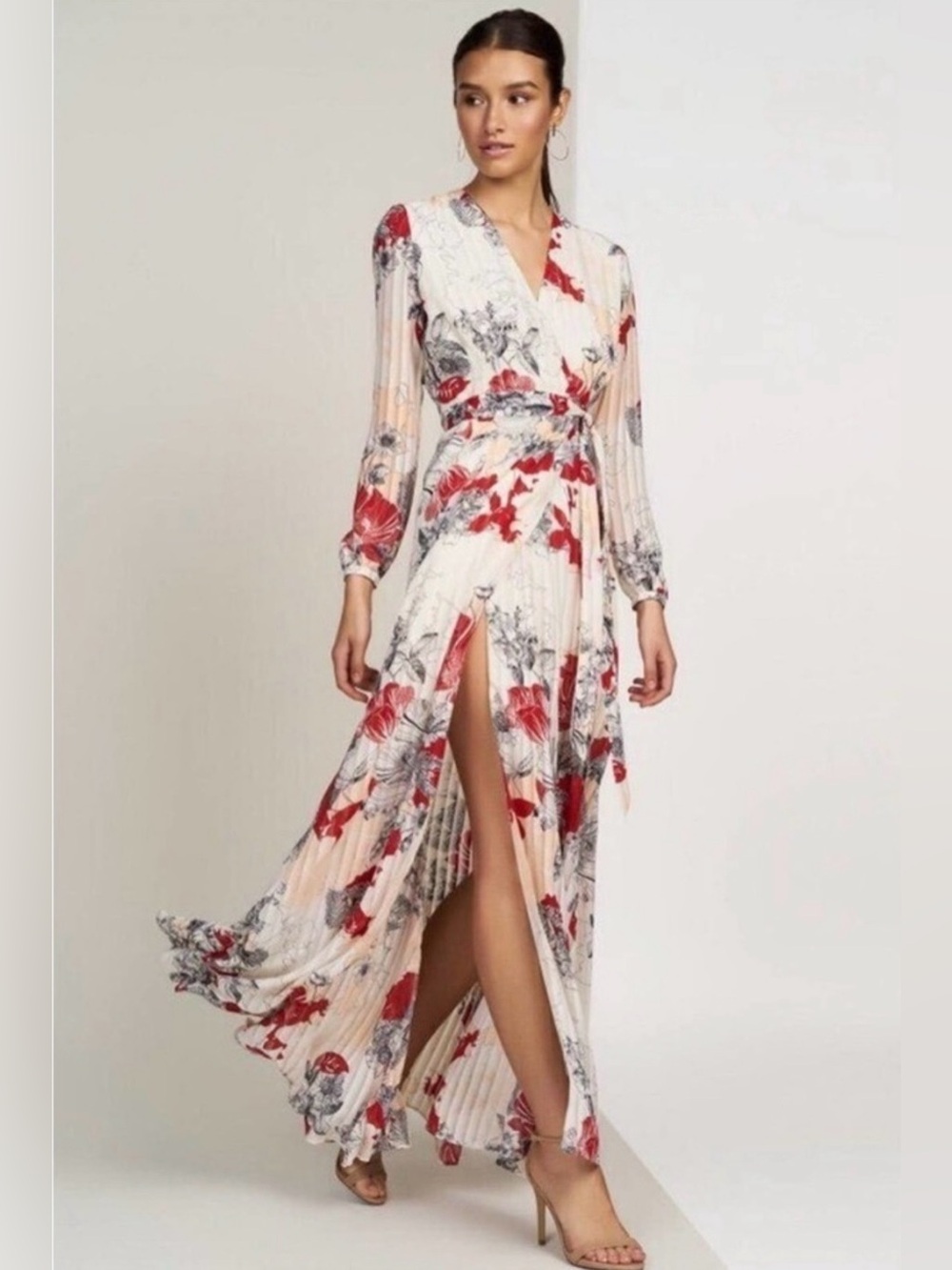 Anthropologie Hutch Giselle Floral Chiffon Wrap Maxi Dress Red Jardin Sz Medium
